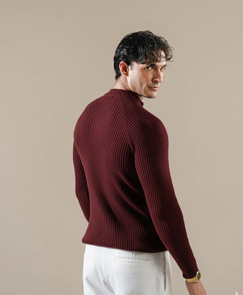 Maroon Half-Zip Mock Neck Sweater